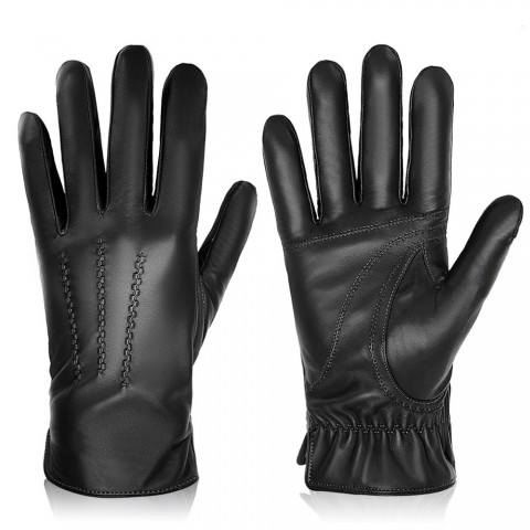 BISON DENIM Men's Warm Cashmere Lined Sheepskin Gloves for Winter Sports