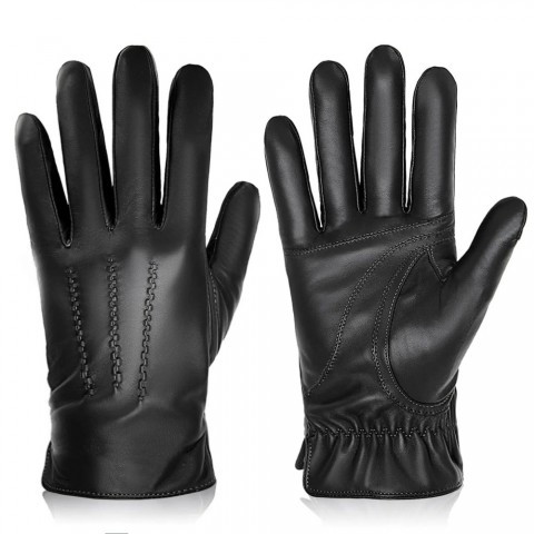 BISON DENIM Men's Warm Cashmere Lined Sheepskin Gloves for Winter Sports