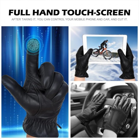 BISON DENIM Men's Warm Cashmere Lined Sheepskin Gloves for Winter Sports