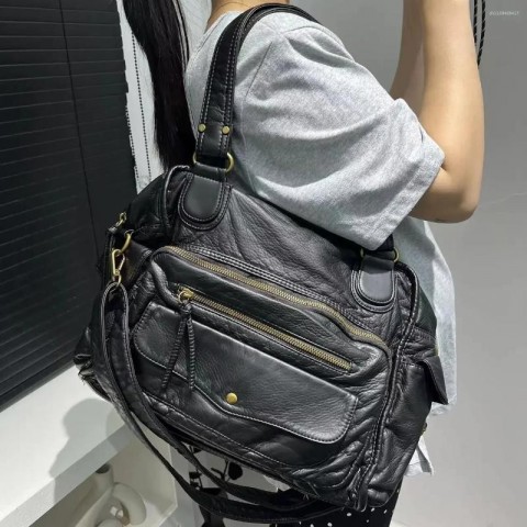 Y2K Fashion Women's Multi-Pocket Large Capacity Motorcycle Shoulder Bag