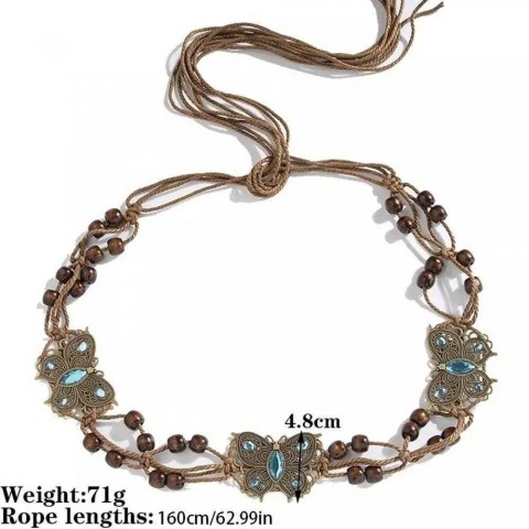Butterfly Tassel Bohemian Waist Chain - Men's Golden PU Narrow Belt XJ250417