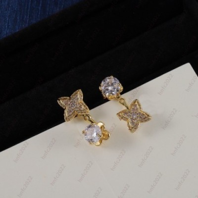 Zircon Inlaid Four Leaf Clover Dangle Earrings Unisex Gold Silver Designer Jewelry