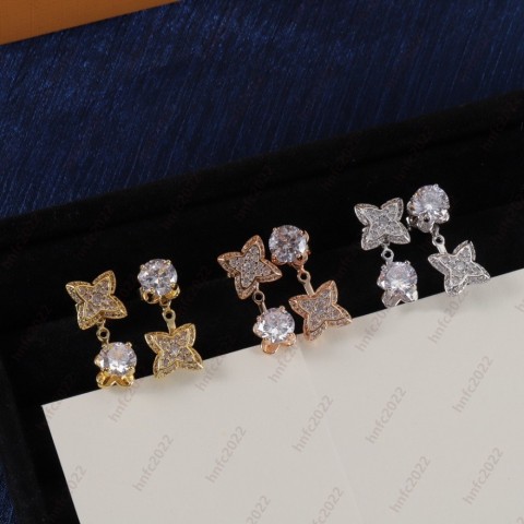 Zircon Inlaid Four Leaf Clover Dangle Earrings Unisex Gold Silver Designer Jewelry