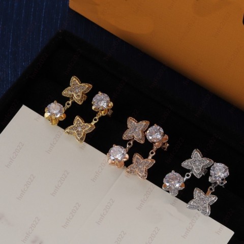 Zircon Inlaid Four Leaf Clover Dangle Earrings Unisex Gold Silver Designer Jewelry