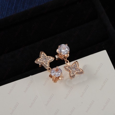 Zircon Inlaid Four Leaf Clover Dangle Earrings Unisex Gold Silver Designer Jewelry