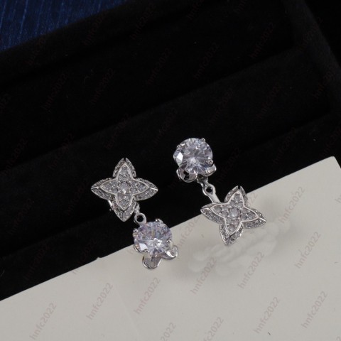 Zircon Inlaid Four Leaf Clover Dangle Earrings Unisex Gold Silver Designer Jewelry