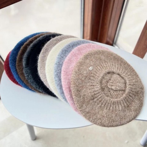 Beret Women's Warm Retro Wool Knitted Hat | Solid Color Unisex Versatile