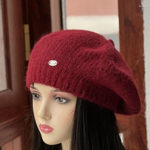 Beret Women's Warm Retro Wool Knitted Hat | Solid Color Unisex Versatile