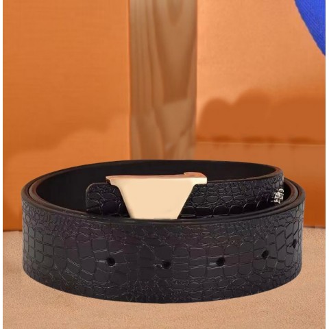 High-Quality Men's Genuine Leather Belt with Silver Alloy Letter Buckle