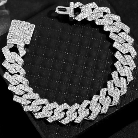Chain Women's Iced Out Crystal Prong Cuban Chain Luxury Rhinestone Link Unisex Punk Jewelry Q250103