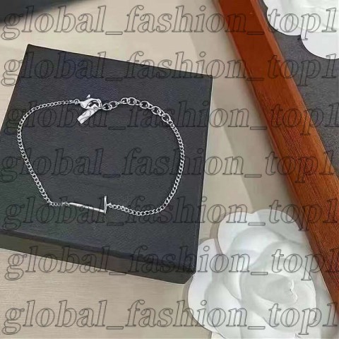 Luxury Yevs Sain Laurant Women's 14K Gold Plated Charm Bracelet with Crystal Letters