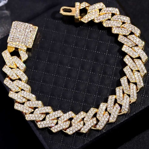 Chain Women's Iced Out Crystal Prong Cuban Chain Luxury Rhinestone Link Unisex Punk Jewelry Q250103
