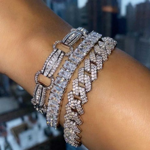 Chain Women's Iced Out Crystal Prong Cuban Chain Luxury Rhinestone Link Unisex Punk Jewelry Q250103
