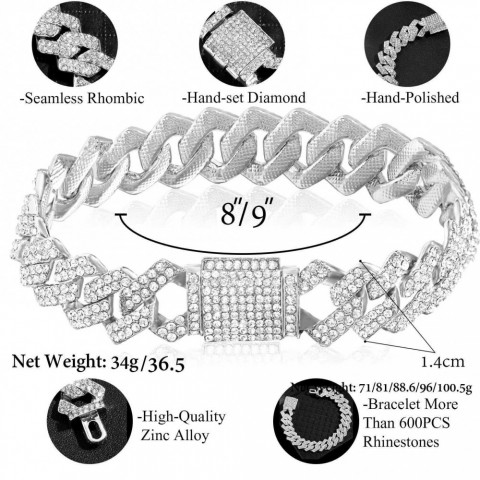 Chain Women's Iced Out Crystal Prong Cuban Chain Luxury Rhinestone Link Unisex Punk Jewelry Q250103