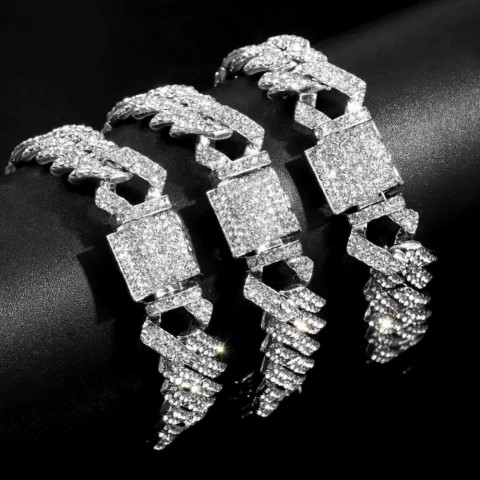 Chain Women's Iced Out Crystal Prong Cuban Chain Luxury Rhinestone Link Unisex Punk Jewelry Q250103