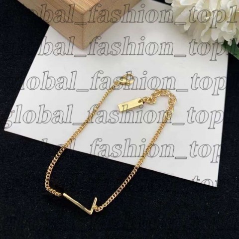 Luxury Yevs Sain Laurant Women's 14K Gold Plated Charm Bracelet with Crystal Letters