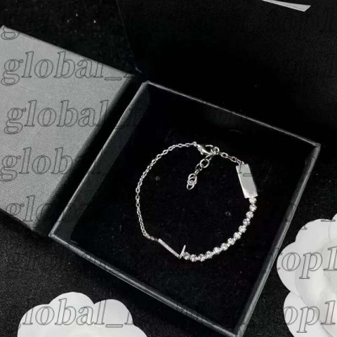 Luxury Yevs Sain Laurant Women's 14K Gold Plated Charm Bracelet with Crystal Letters