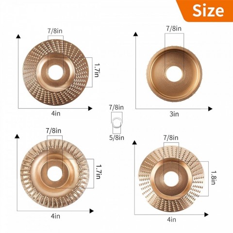 5 Piece Set of Angle Grinder Discs for Wood Carving, Stump Grinding Tools with 5/8 Inch Arbor