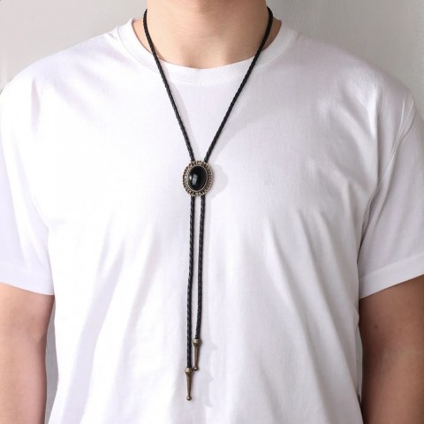Western Cowboy Leather Bolo Tie, Unisex Retro Necklace Jewelry