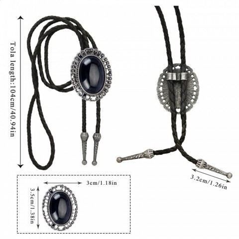 Western Cowboy Leather Bolo Tie, Unisex Retro Necklace Jewelry