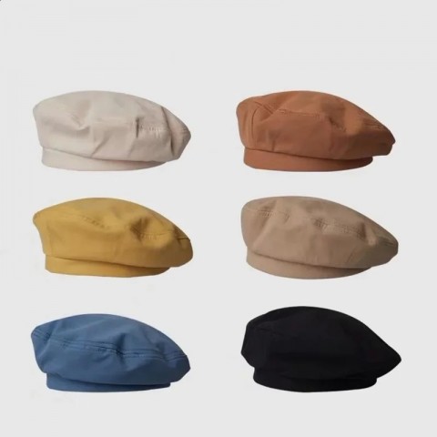 Cotton French Checkered Beret for Women - Retro Military Hat