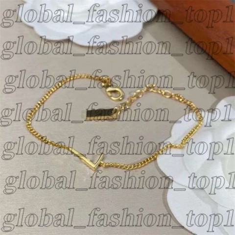 Luxury Yevs Sain Laurant Women's 14K Gold Plated Charm Bracelet with Crystal Letters