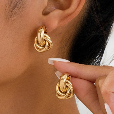 Stylish Gold Double Ring Hoop Earrings for Women - Thick Geometric Chunky Design 250121