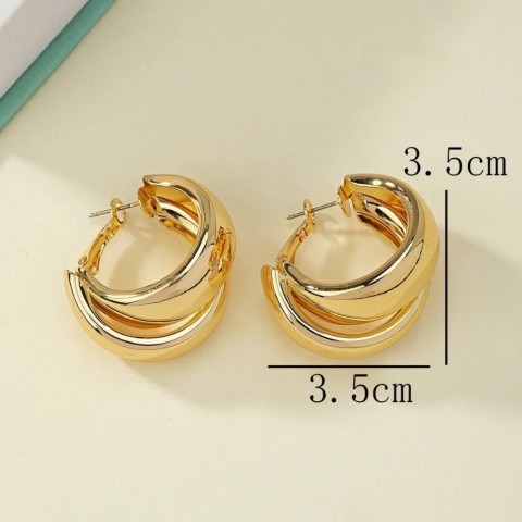 Stylish Gold Double Ring Hoop Earrings for Women - Thick Geometric Chunky Design 250121