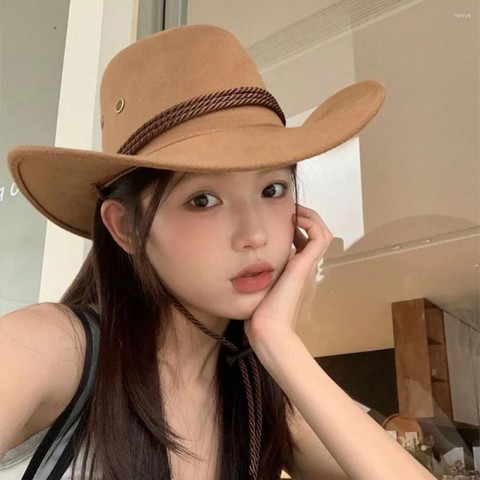 Western Style Beret Hat with Wide Brim for Women - Summer Sun Protection