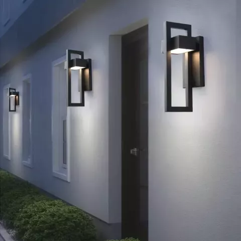 HBD Modern Geometric IP65 Outdoor Wall Lamp with Polished Steel Finish