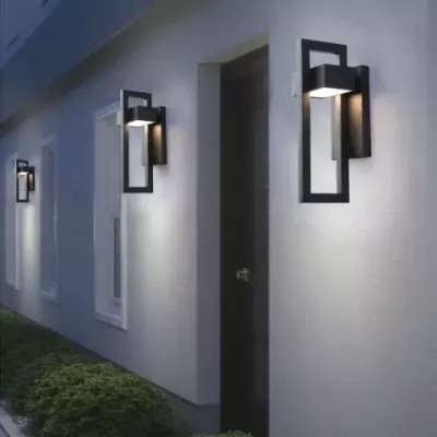 HBD Modern Geometric IP65 Outdoor Wall Lamp with Polished Steel Finish
