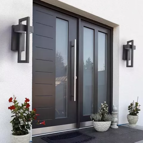 HBD Modern Geometric IP65 Outdoor Wall Lamp with Polished Steel Finish