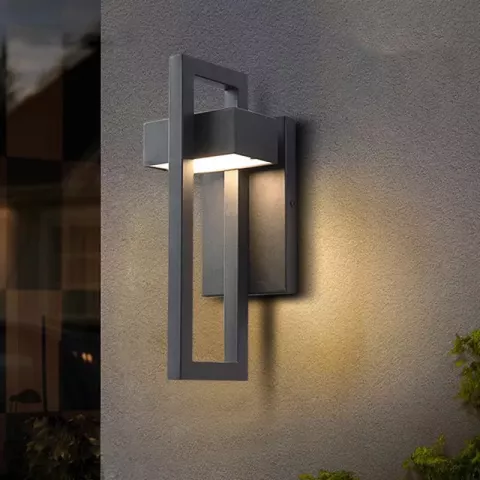 HBD Modern Geometric IP65 Outdoor Wall Lamp with Polished Steel Finish