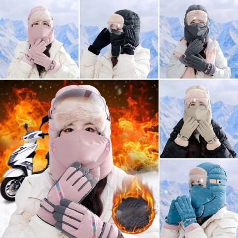Unisex Plush Bomber Hat with Goggles - Warm Ski Cap for Outdoor Winter Sports