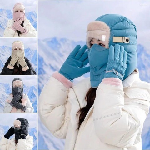 Unisex Plush Bomber Hat with Goggles - Warm Ski Cap for Outdoor Winter Sports