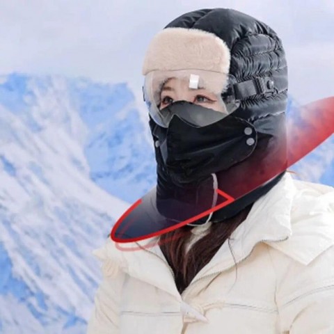 Unisex Plush Bomber Hat with Goggles - Warm Ski Cap for Outdoor Winter Sports