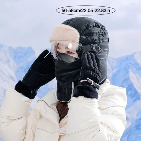 Unisex Plush Bomber Hat with Goggles - Warm Ski Cap for Outdoor Winter Sports