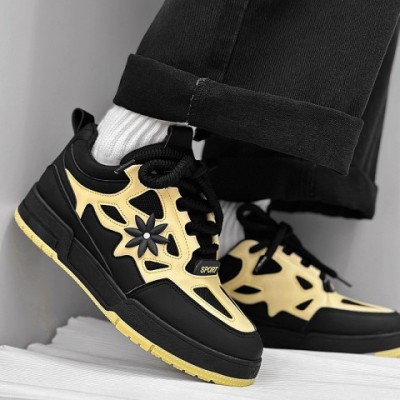 Men's Breathable Casual Sneakers - Black & White Mesh Leather Trainers
