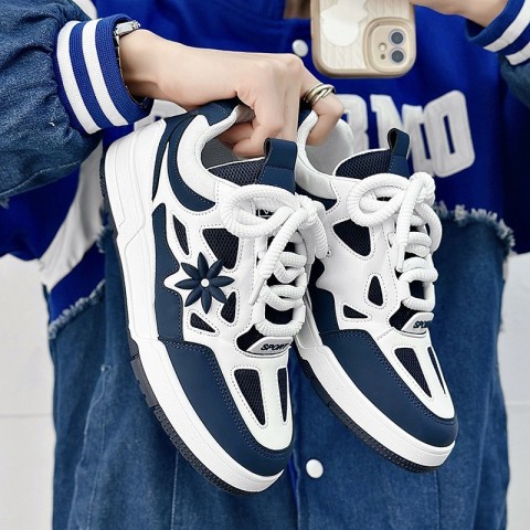 Men's Breathable Casual Sneakers - Black & White Mesh Leather Trainers
