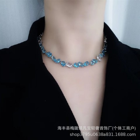Designer Pendant Necklace with Austrian Crystal, Silver Plated Alloy, Preppy Style