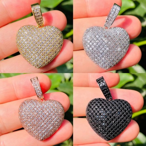 Exquisite 5-Piece Zirconia Heart Charm Pendants for Women's Jewelry Making