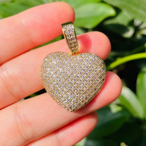 Exquisite 5-Piece Zirconia Heart Charm Pendants for Women's Jewelry Making