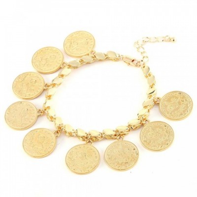 Charm Bracelet Women Gold Plated Punk Style Turkmen Flower Portrait Coin Bangle