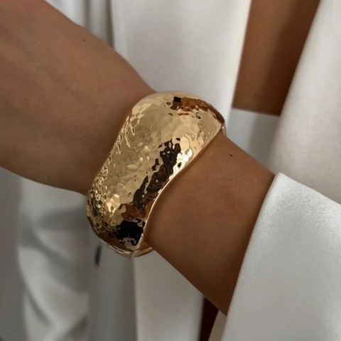 KunJoe Stylish Gold Wide Chain Bangle for Women and Men, Hip Hop Geometric Cuff Jewelry 250324
