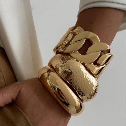 KunJoe Stylish Gold Wide Chain Bangle for Women and Men, Hip Hop Geometric Cuff Jewelry 250324