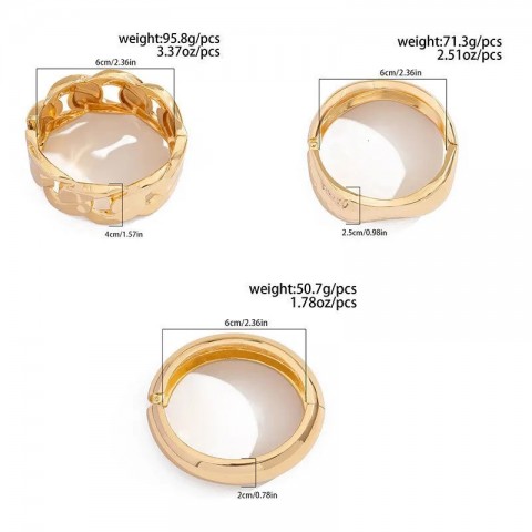 KunJoe Stylish Gold Wide Chain Bangle for Women and Men, Hip Hop Geometric Cuff Jewelry 250324