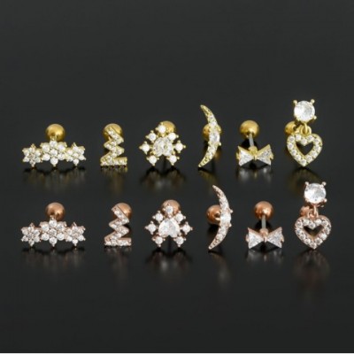 Stylish Geometric Copper Zircon Stud Earrings for Women - Wedding Gift H25116