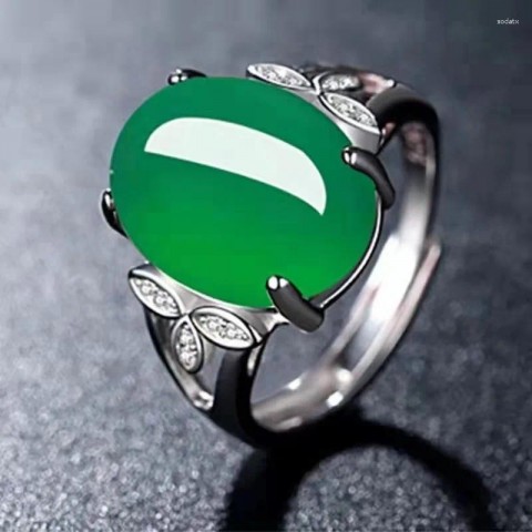 Charming Adjustable Natural Green Chalcedony Cluster Ring for Women