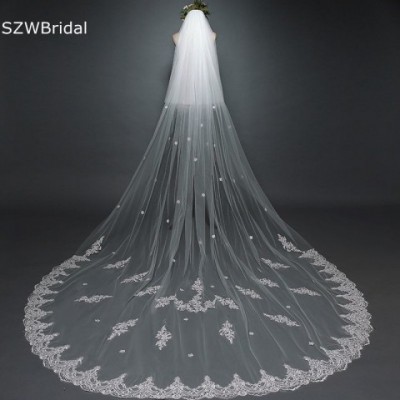 szwbridal White Ivory Cathedral Wedding Veils with Lace Edge for Women