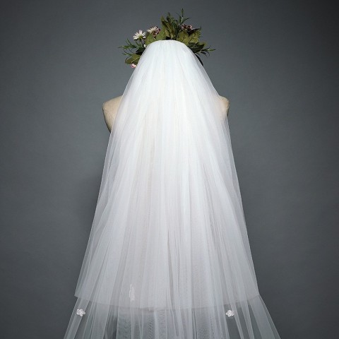 szwbridal White Ivory Cathedral Wedding Veils with Lace Edge for Women